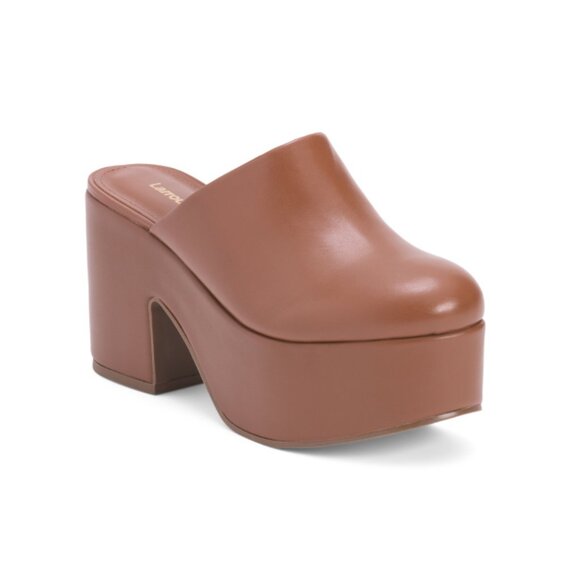 LARROUDE Caramel Made In Brazil Leather Miso Platform Clogs - Picture 1 of 2